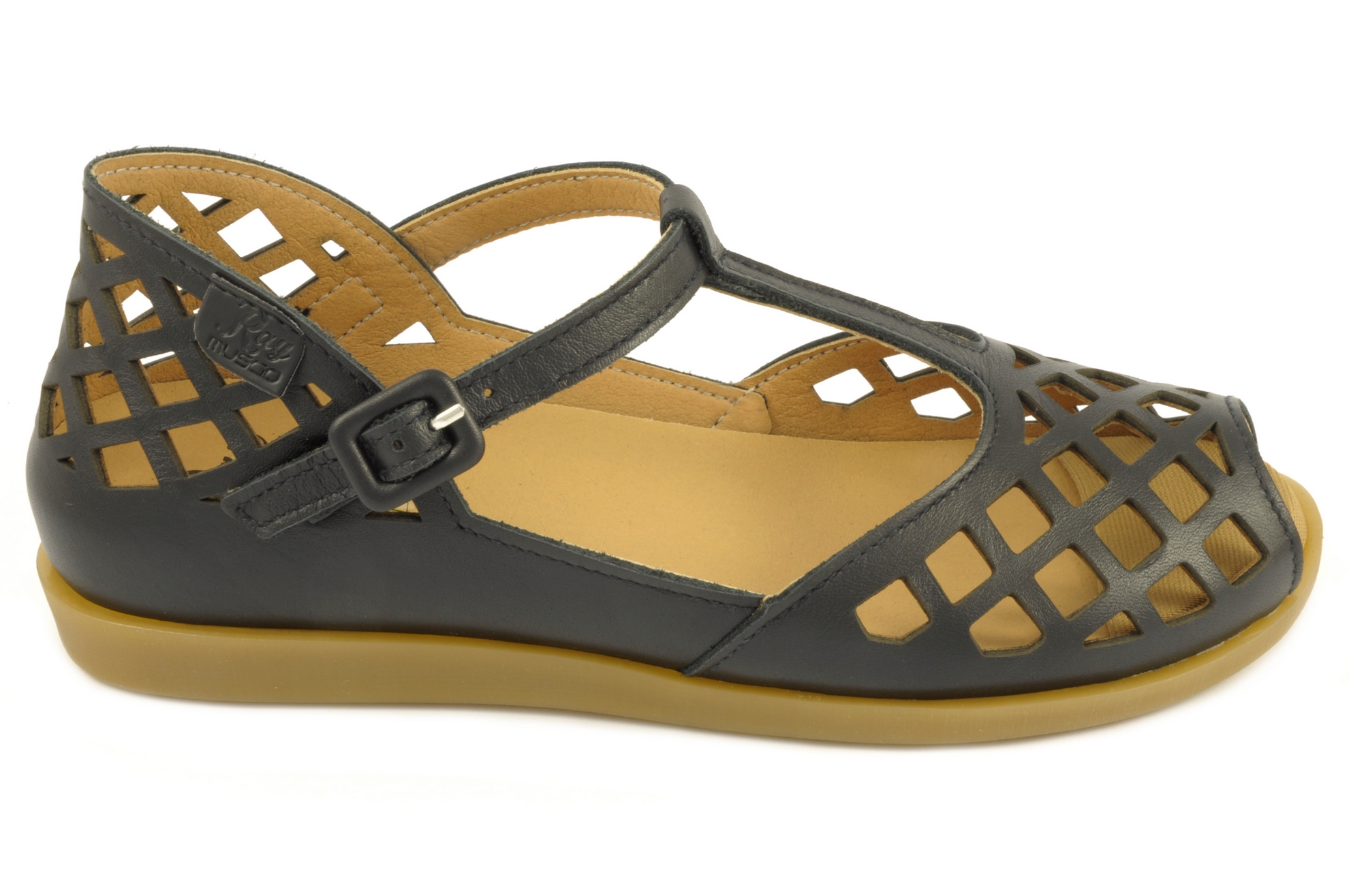 Zapato abierto de los dedos Calzado mujer Ray Musgo PIEL NEGRO