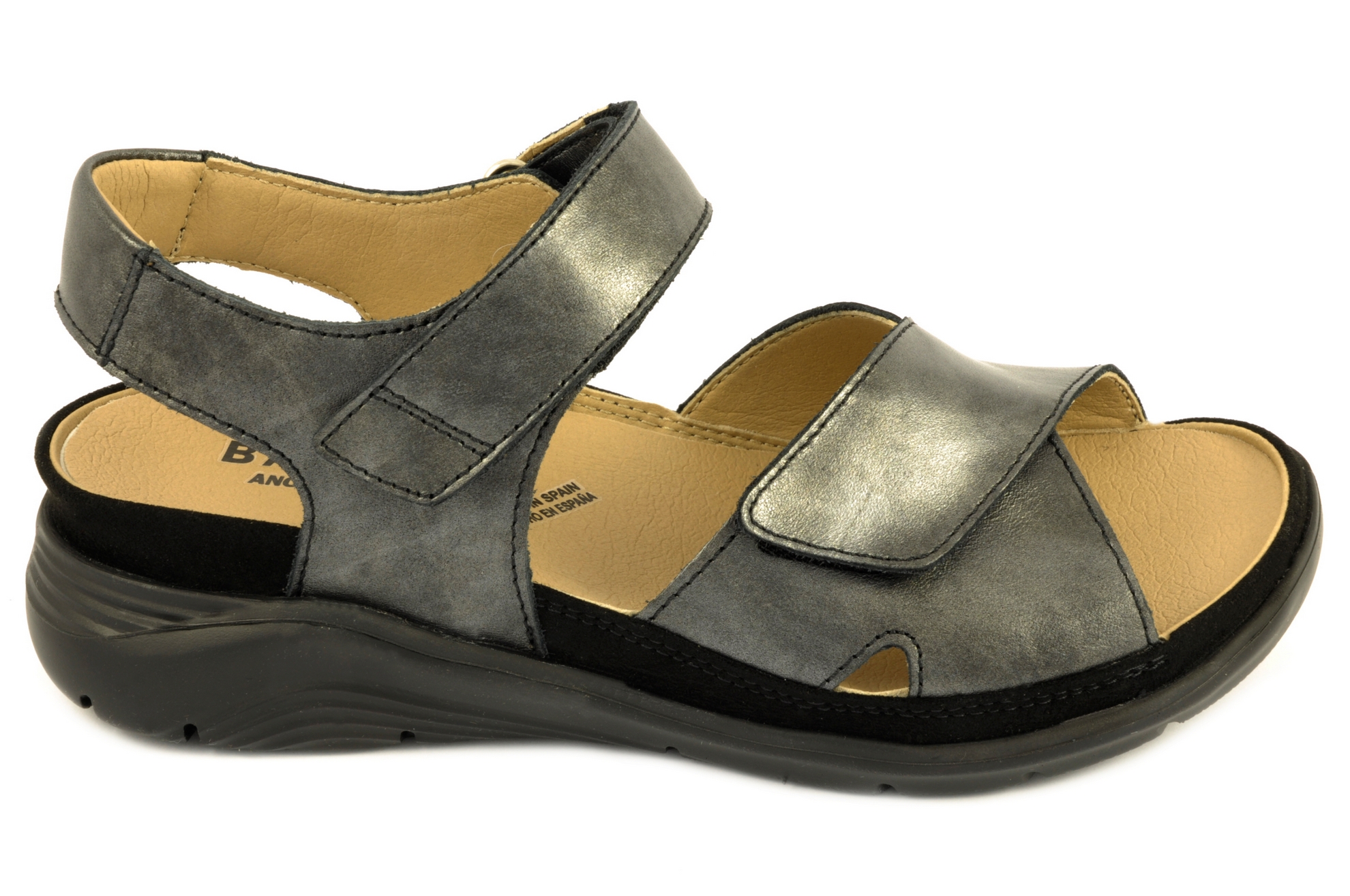 Sandalia con velcro Calzado mujer Baerchi PIEL NEGRO METALIZADO