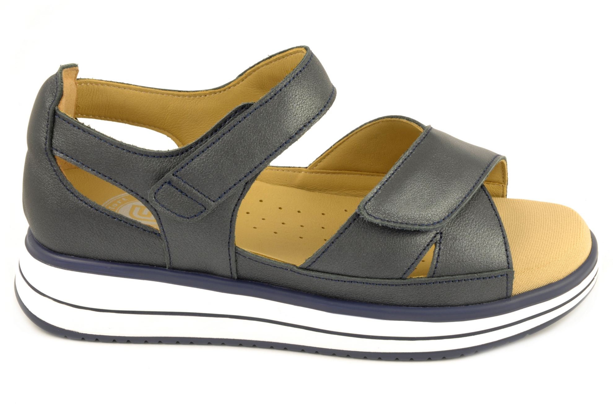 Zapato abierto de los dedos Calzado mujer G Comfort PIEL AZUL MARINO