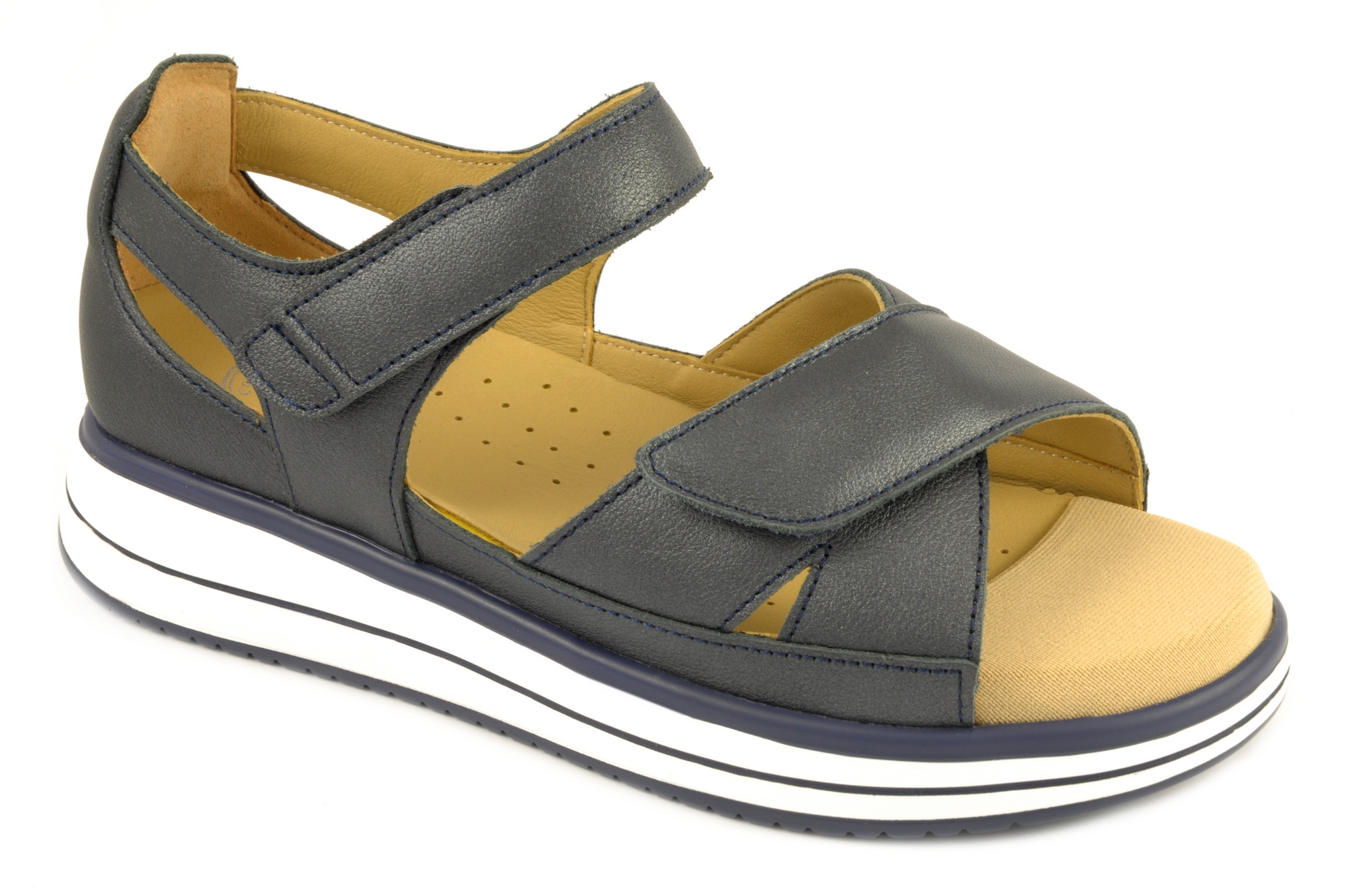 Zapato abierto de los dedos Calzado mujer G Comfort PIEL AZUL MARINO