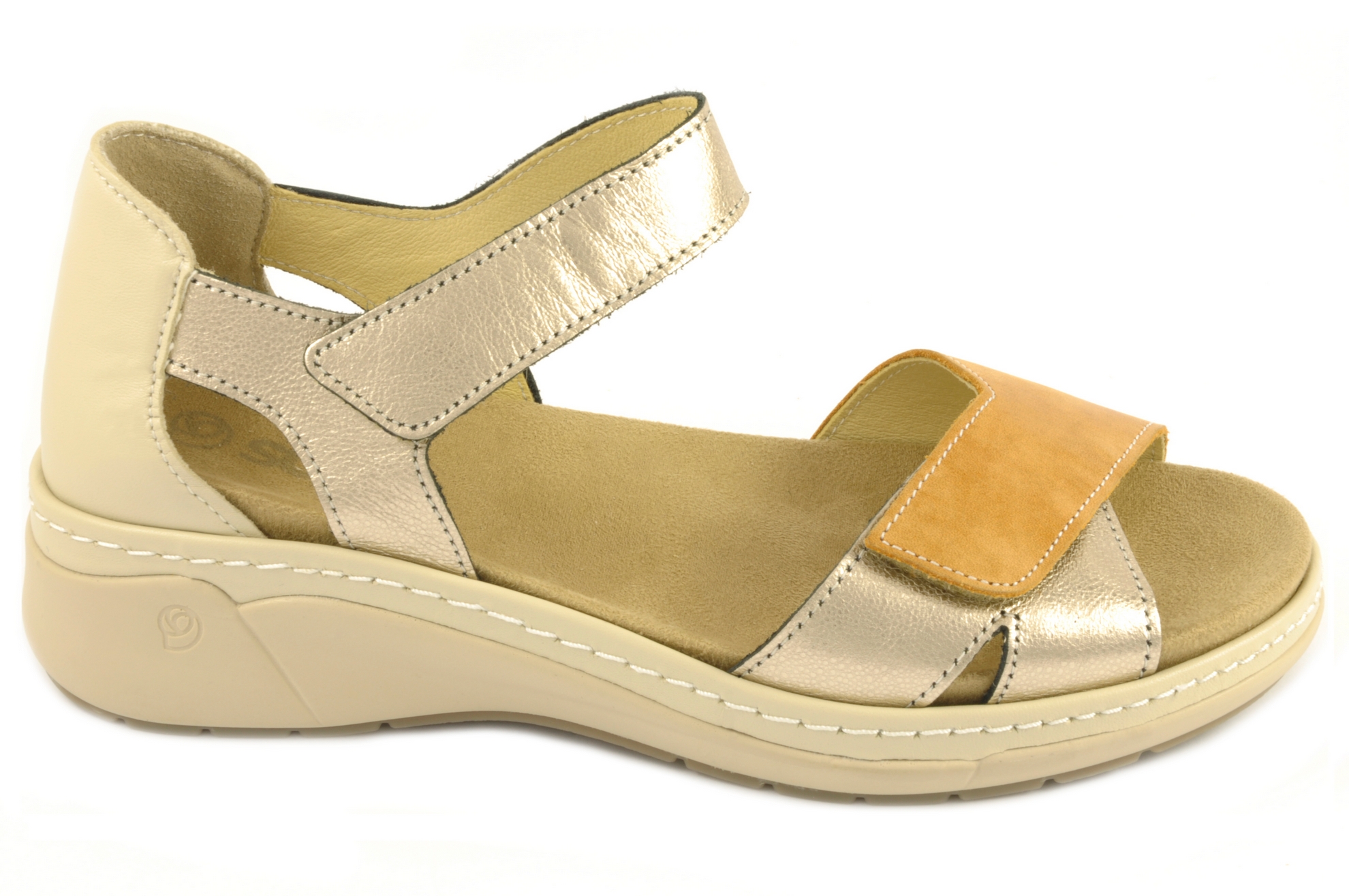 Zapato abierto de los dedos Calzado mujer Suave PIEL DORADO CUERO