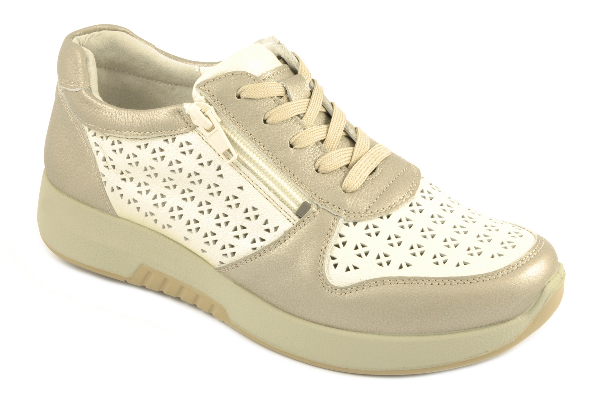 Zapato de cordÓn/cremallera Calzado mujer G Comfort PIEL BLANCO PLATEADO