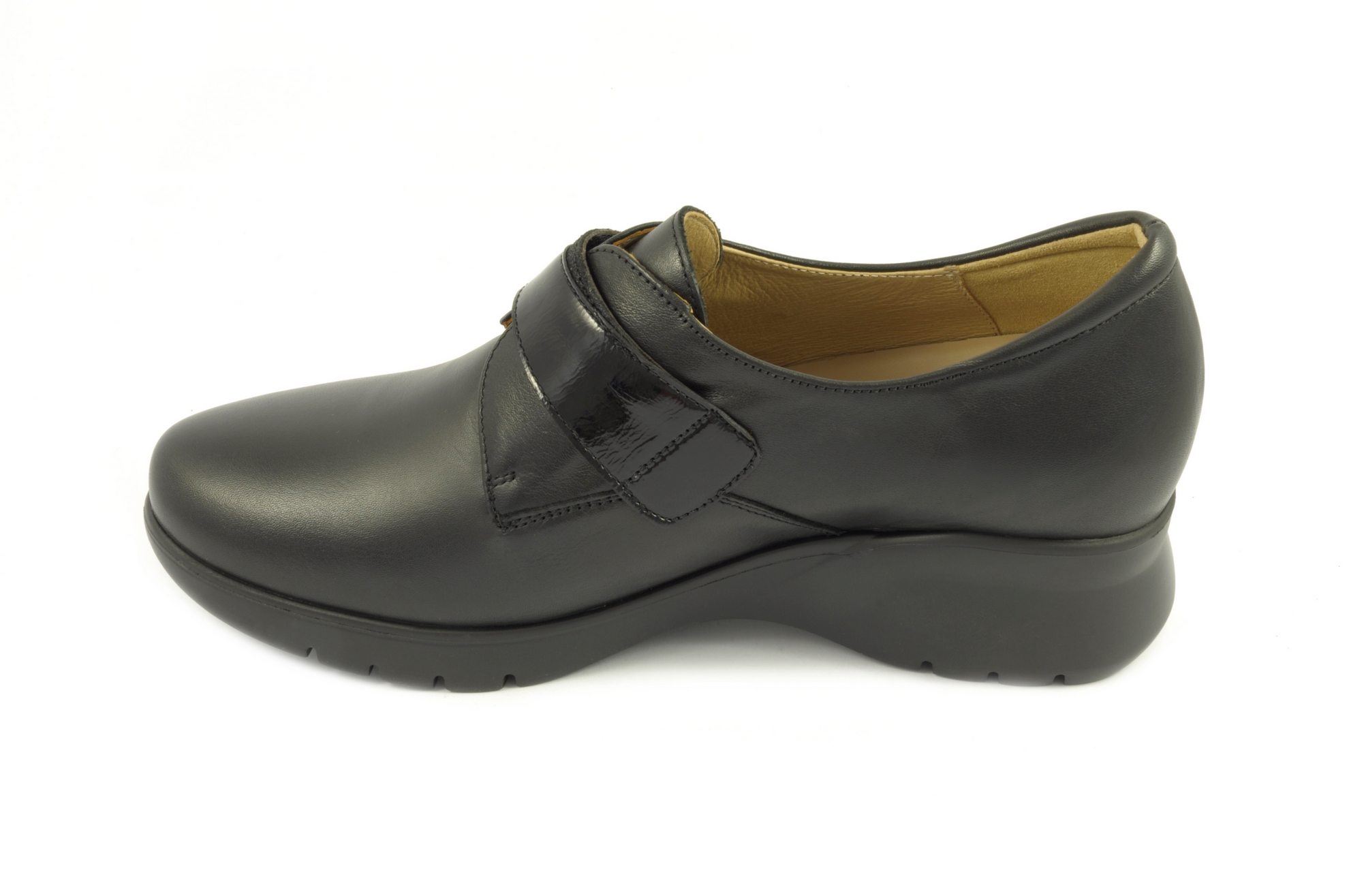 Rebajas Zapato con velcro Calzado mujer Pie Santo PIEL NEGRO