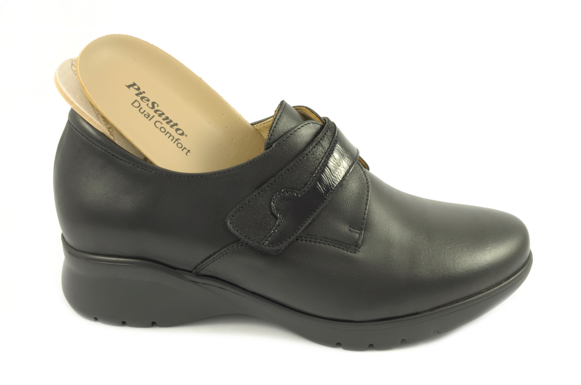 Rebajas Zapato con velcro Calzado mujer Pie Santo PIEL NEGRO