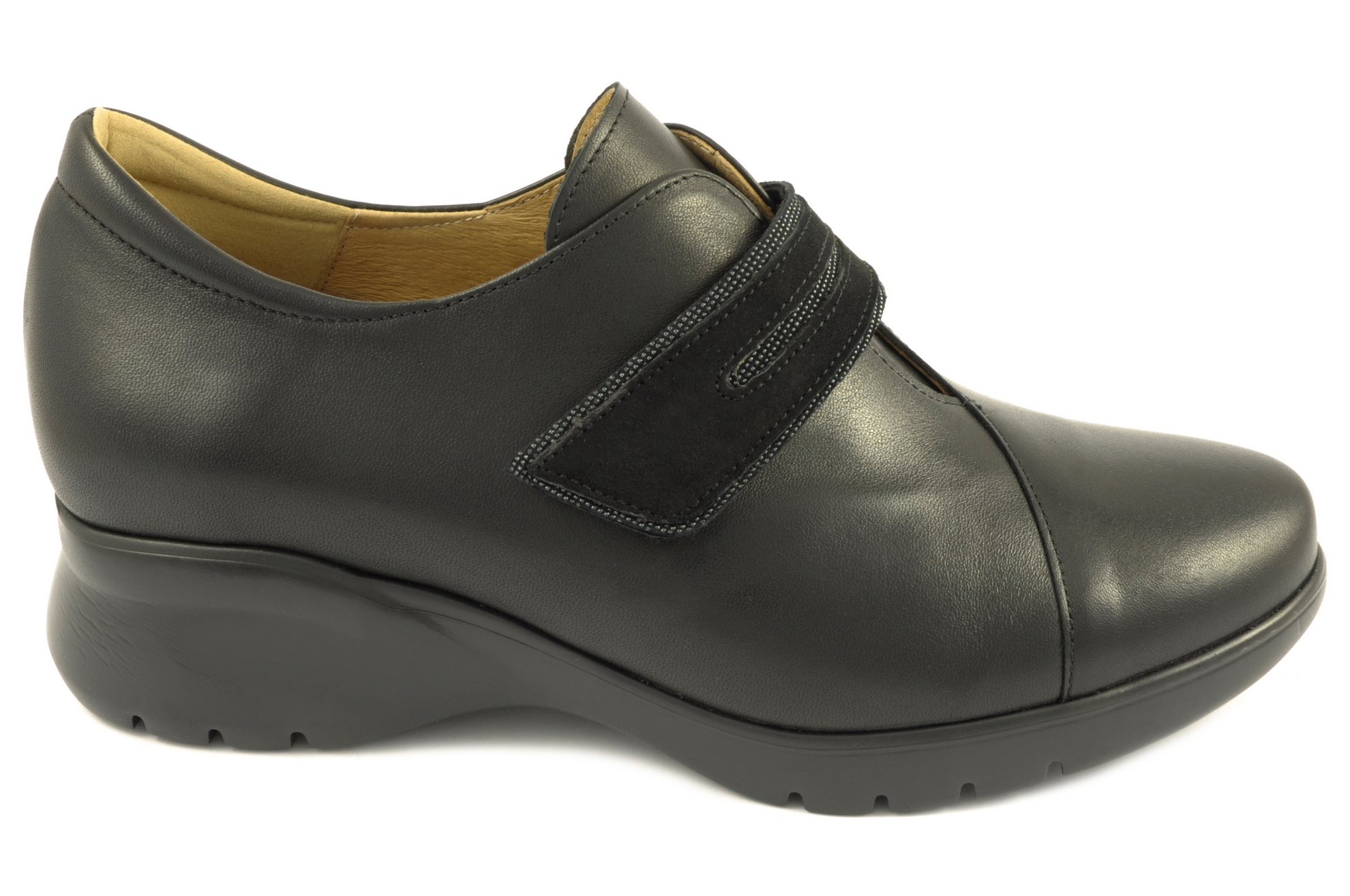Rebajas Zapato con velcro Calzado mujer Pie Santo PIEL NEGRO