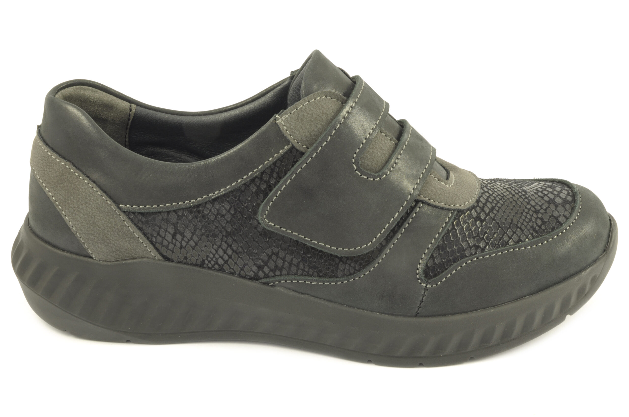 Zapato con velcro Calzado mujer Suave PIEL NEGRO
